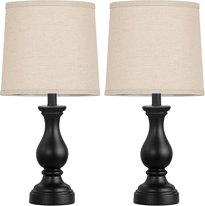 Seealle Farmhouse Table Lamps Set of 2 - Rustic Lamp for Bedroom Living Room, 22" Boho Bedside Lamps for Night Stands End Table Office Desk Lamp Nightstand with Linen Shades(Matte Black)