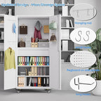 71" H Garage Storage Cabinet with Wheels, Drawer, Pegboard and 16 Hooks, Metal Tool Storage Cabinet with Locking Doors and 2 Adjustable Shelves for Garage, Warehouse, Home, White