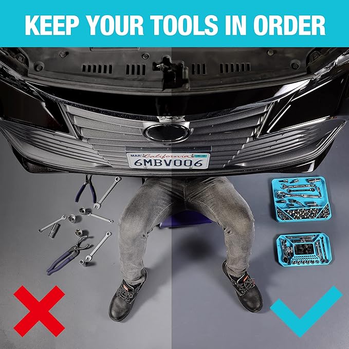 DURATECH 2-Piece Silicone Tool Tray, Premium Non-Slip Flexible Tool Organizer with Magnetic Tray, Tool Storage for Socket, Bolts and Nuts, Screwdriver bits, Gift for Christmas, Mechanic & Garage Tool