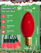 C9 Red Christmas Light Bulbs, 25 Pack C9 Incandescent Replacement Bulbs for Christmas String Light, E17 Intermediate Base, 7Watt Night Lights Bulbs