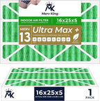 MervKing 16x25x5 Air Filter Actual Size: 15.88" x 24.88" x 4.38" MERV 13 MPR 1500-1900 | MADE IN USA | 1-Pack | Pleated HVAC AC Furnace Replacement