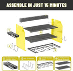 Heavy Duty Drill Holder & Power Tool Organizer Wall Mount, Metal Cordless Tool Organizer for Cordless Drill, Accessory Holder Rack (3L4D WITH CHARGING STATION (YELLOW), With Charging Station)