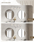 4-Light Bathroom Vanity Light Fixtures, HWH Brushed Nickel Bathroom Vanity Lighting Modern Vanity Light Over Mirror with Clear Striped Glass Shade, 5HZG97B-4W BN