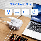 Multiple Outlets Surge Protector Power Strip, 15ft Braided Long Extension Cord with 4 USB Charging Ports(2 USB C) Flat Wall Plug Outlet Heavy Duty Charging Station for Home College Dorm Essentials