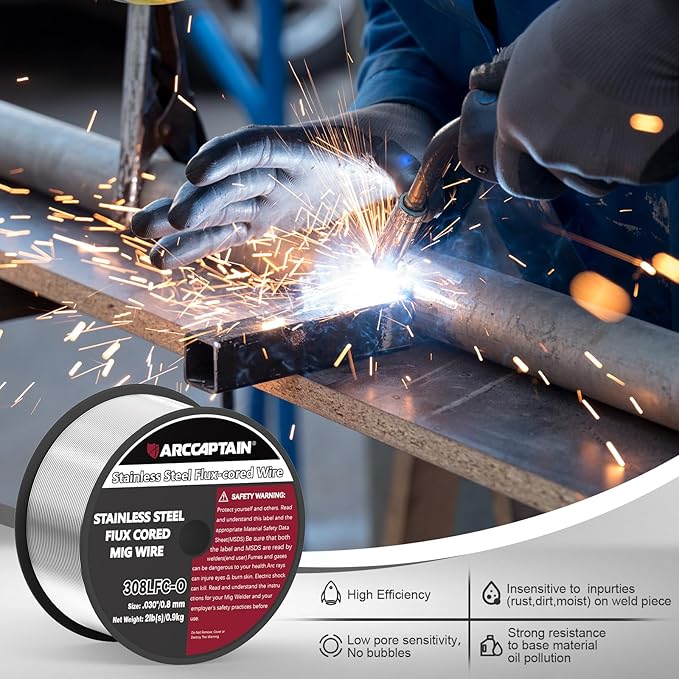 ARCCAPTAIN Stainless Steel Flux Cored Wire E308LFC-O .030-Diameter MIG Welding Wire Stainless Steel Wire with Low Splatter Compatible With Lincoln Miller Forney Harbor MIG Welder 2-Pound