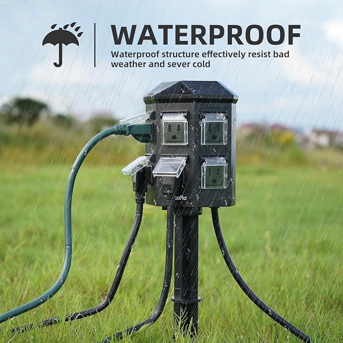 Outdoor Remote Control Power Strip, 9FT Extension Cord Waterproof, Independent Control Outlets, 6 Grounded Outlets for Outdoor Decorations, 14 AWG, 15A/1875W, ETL Listed (9 FT)