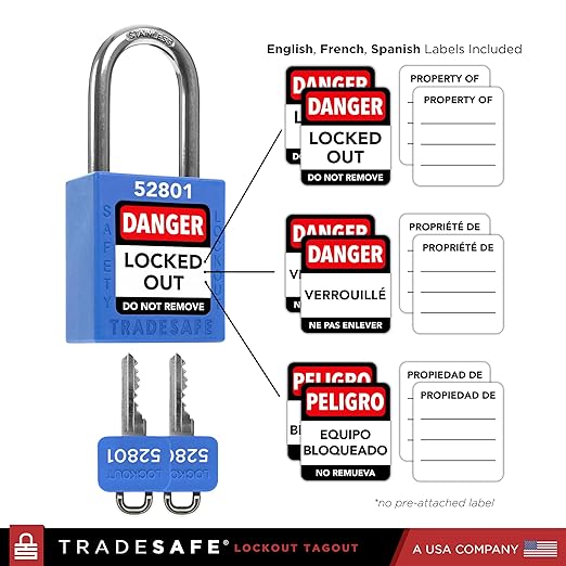 TRADESAFE Lockout Tagout Locks Set - 10 Blue Loto Locks, Lockout Locks Keyed Different, 2 Keys Per Lock, OSHA Compliant Lock Out Tag Out Padlocks, Safety Padlocks for Electrical Lockout Tag Out Kits