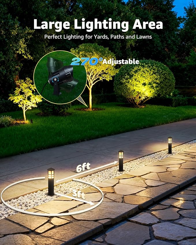 SUNVIE 12-Pack Low Voltage Landscape Lighting Kit LED Bollard Pathway Lights Wired with Spotlights for Garden, Path, Yard, Patio, Cast-Aluminum, IP65 Waterproof, 12-24V AC/DC, 3000K Warm White, Black