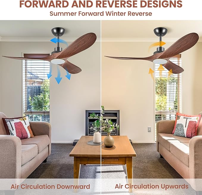 52" Ceiling Fans with Lights, Low Profile Modern Ceiling Fan with Remote Control, DC Motor, Reversible, 3CCT, Dimmable, Noiseless, Indoor Outdoor Ceiling Fans for Bedroom, Living Room, Dining Room