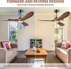 52" Ceiling Fans with Lights, Low Profile Modern Ceiling Fan with Remote Control, DC Motor, Reversible, 3CCT, Dimmable, Noiseless, Indoor Outdoor Ceiling Fans for Bedroom, Living Room, Dining Room