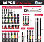 66Pcs Tools Set Packaged with Heavy-duty Tool Box, Include Impact Screwdriver Bits, Nut Driver, Mini Ratchet Wrech and Impact Bit Holder for Home Repairs DIY