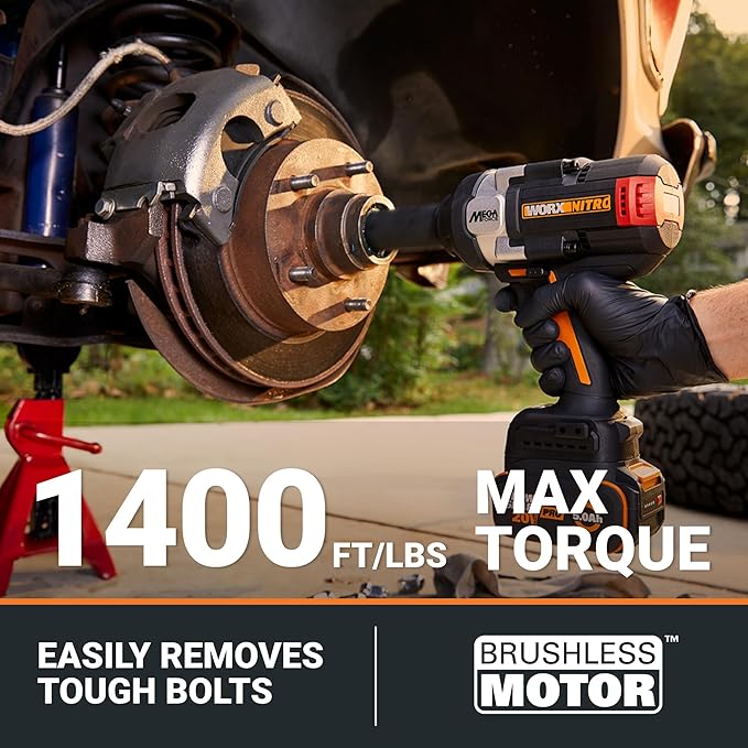 WORX Nitro 20V Brushless High Torque 1/2" Cordless Impact Wrench 1400 FT/LBS, Battery Impact Wrench with Constant Torque System, Compact Impact Wrench with Auto Mode – Battery & Charger Included