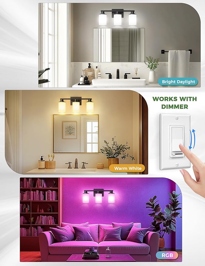 DORESshop 20 Inch Bathroom Light Fixtures, 3-Light Black Bathroom Lighting Fixtures Over Mirror with Milk Glass Shade, Modern Vanity Lights for Hallway Bedroom, ETL Listed