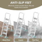 5 Step Ladder, Folding Step Stool, White Foldable Iron Ladder for 10 Foot High Ceiling with Anti-Slip Wide Sturdy Pedal and Handgrip, Multi-Use for Home (300 lbs Capacity)