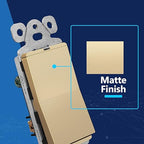 LIDER Minimalist Design Matte Finish Lighted Decorator Switch with Screwless Wall Plate, Frameless Paddle Light Switch with Locator Light, 3-Way, Grounding Screw, 15A 125V, UL Listed, Gold