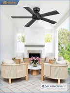 42 Inch Flush Mount Ceiling Fans without Lights, Small Black Ceiling Fan with Remote, 6-Speeds, Quiet Reversible DC Motor, Indoor/Outdoor Ceiling Fan for Patio, Living Room, Bedroom