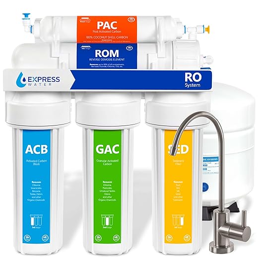 Express Water Reverse Osmosis Water Filtration System – 5 Stage RO Water Filter System with Faucet and Tank – Under Sink Water Filter – 100 GPD