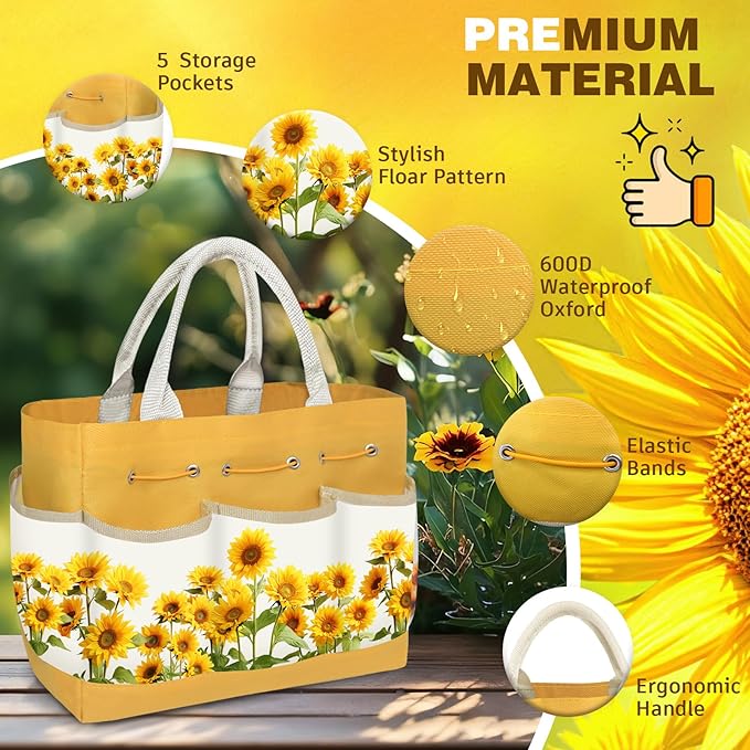 22Pcs Gardening Tools Set for Women Heavy Duty Garden Hand Tool Kit Gifts for Mom Beginner Gardener Gardening Accessories with SunflowerTote Bag/Shovel/RepottingMat/Plant Labels/Gloves-Yellow