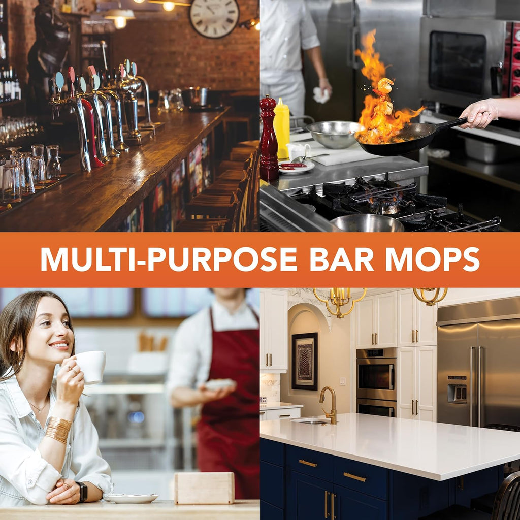 Arkwright Qwick Wick Bar Mop Towels - (Pack of 12) 100% Cotton Quick Dry Dishcloths, Super Absorbent Multipurpose Cleaning Rags for Restaurants, Kitchen, Bathroom, Hotel, 16 x 19 in, Green Stripe