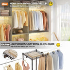 Armocity 96'' Closet System, 8FT Walk In Closet Organizer with 3 Shelving Towers, Heavy Duty Bedroom Wardrobe with 5 Shelves, Wall Mounted Clothes Rack (Can Be Cut To Fit), 96"L x16"W x75"H, White Oak