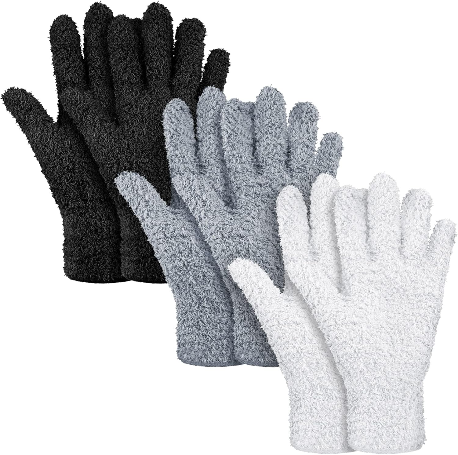 Patelai 3 Pairs Microfiber Plant Dusting Gloves Leaf Cleaning Gloves for Indoor Plants, Blinds, Furniture, House(Small,Black, White, Gray)