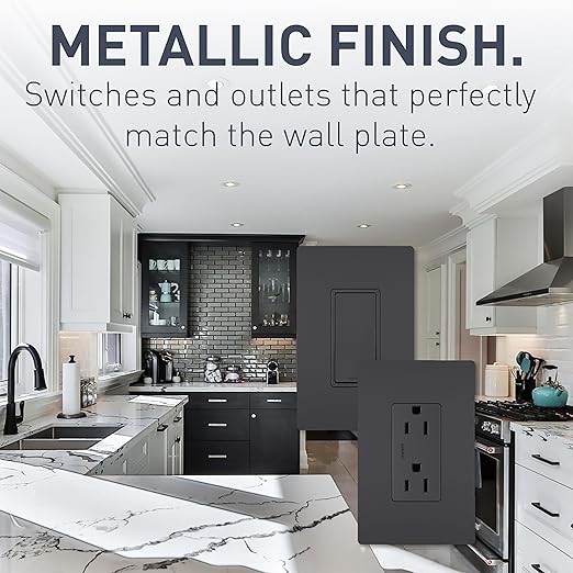 Legrand radiant TM870GCC10 15 Amp Rocker Wall Switch, Single Pole Decorator Light Switches, Graphite (1 Count)