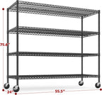 REIBII 55.5''W Storage Shelves 2500LBS Wire Shelving Unit with Wheels Heavy Duty Metal Shelves for Storage Adjustable Garage Storage Rack Pantry Shelf Kitchen Shelving, 75.6" H X 55.5''W X 24" D, 3PCS
