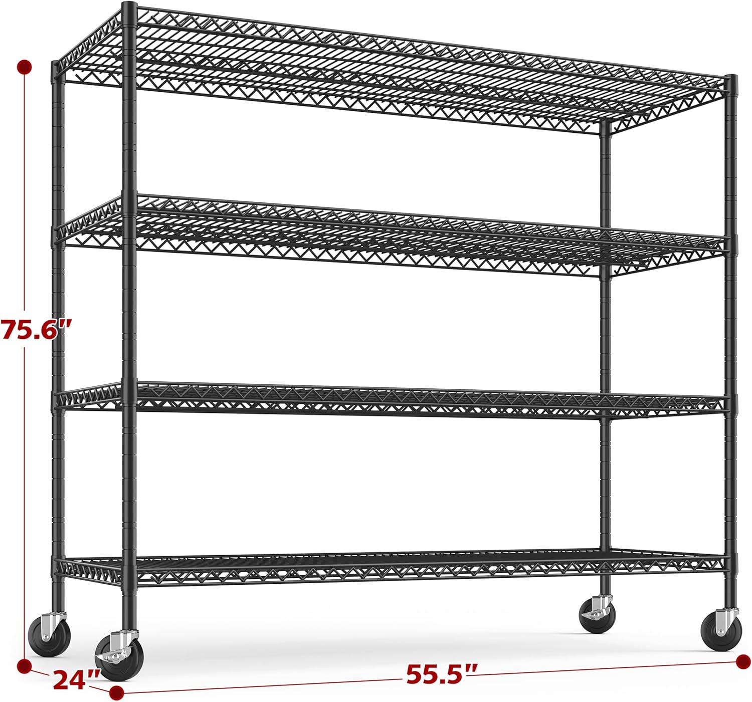 REIBII 55.5''W Storage Shelves 2500LBS Wire Shelving Unit with Wheels Heavy Duty Metal Shelves for Storage Adjustable Garage Storage Rack Pantry Shelf Kitchen Shelving, 75.6" H X 55.5''W X 24" D, 3PCS