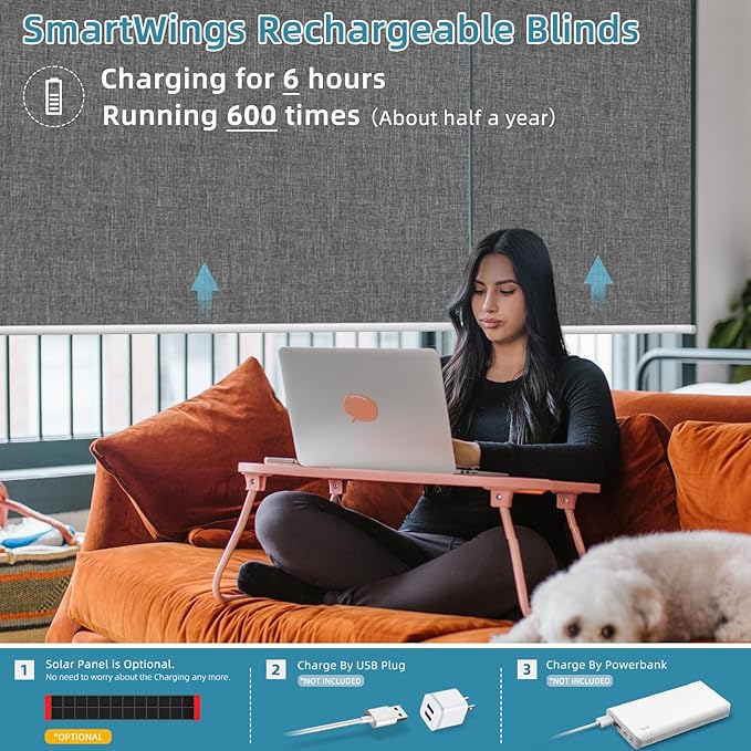 SmartWings Motorized Smart Blinds with Remote, Automatic Blackout Roller Shade Work with Alexa Homekit Thread Google Z-Wave, Electric Blind for Window, Custom Width Up to 110" W,Bouvardia Medium Grey