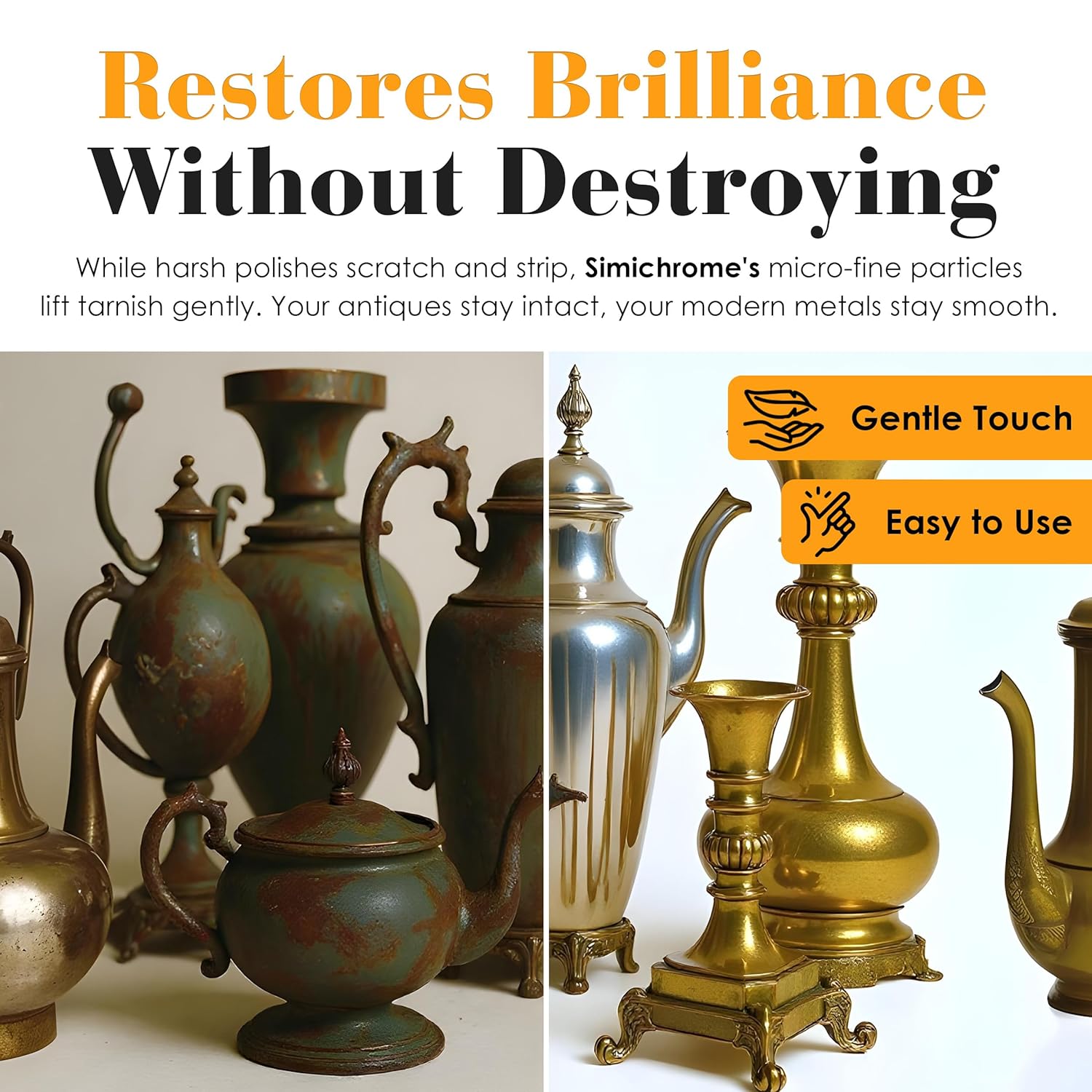 Rosenthal Collection – Simichrome Metal Polish Cream for Chrome, Aluminum, Brass & Jewelry – Restores Shine in Seconds – 1000g Tin with Polishing Cloth