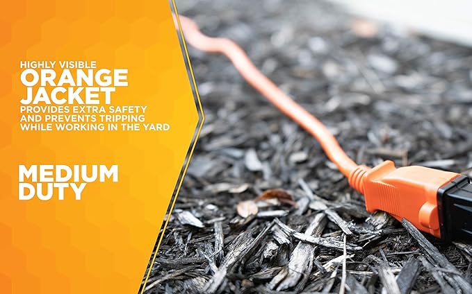 Southwire Outdoor Power Extension Cord - Ideal for Landscaping & Outdoor Equipment - Bright Orange Jacket - SJTW Rated - Durable Molded Plug - 16/2 SJTW - 50 Foot Length