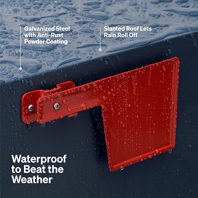 Adoorn Lockable Post Mount Mailbox | Small (Aegean Sea), Size 12 x 12 x 18.5 (HxWxD) Anti-Theft Locking Mailbox with 2 Keys, Modern Mailbox with Flag, Weatherproof Mailboxes for Outside