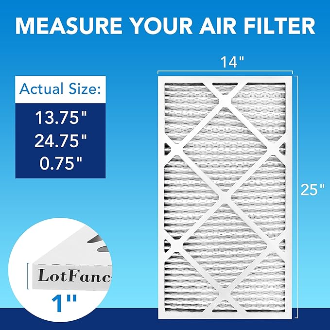 LotFancy 14x25x1 Air Filter MERV 13 Pet Smoke Smog Allergens Defense (6-Pack) Pleated HVAC Furnace Air Filters, Replacement for Home AC & Heating Systems, Actual Size: 13.75" x 24.75" x 0.75"