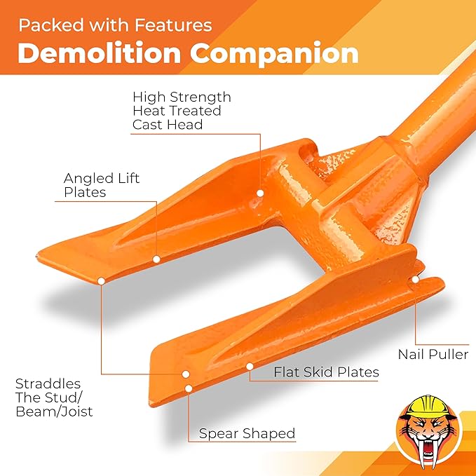 48” Oval Handle Demolition Bar – Ceiling/Wall Demo Bar - Versatile Multi Tool - For Home Renovations and DIYs - Trusted by Contractors, Firefighters & Restoration Professionals