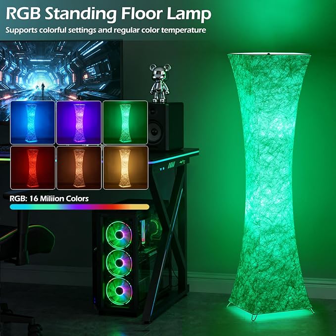 Floor Lamps for Living Room, RGB Color Changing Corner Floor Lamp with Remote Control, Dimmable Standing Lamp for Bedroom, Office, Game Room, Kids Room (Bulbs Included)