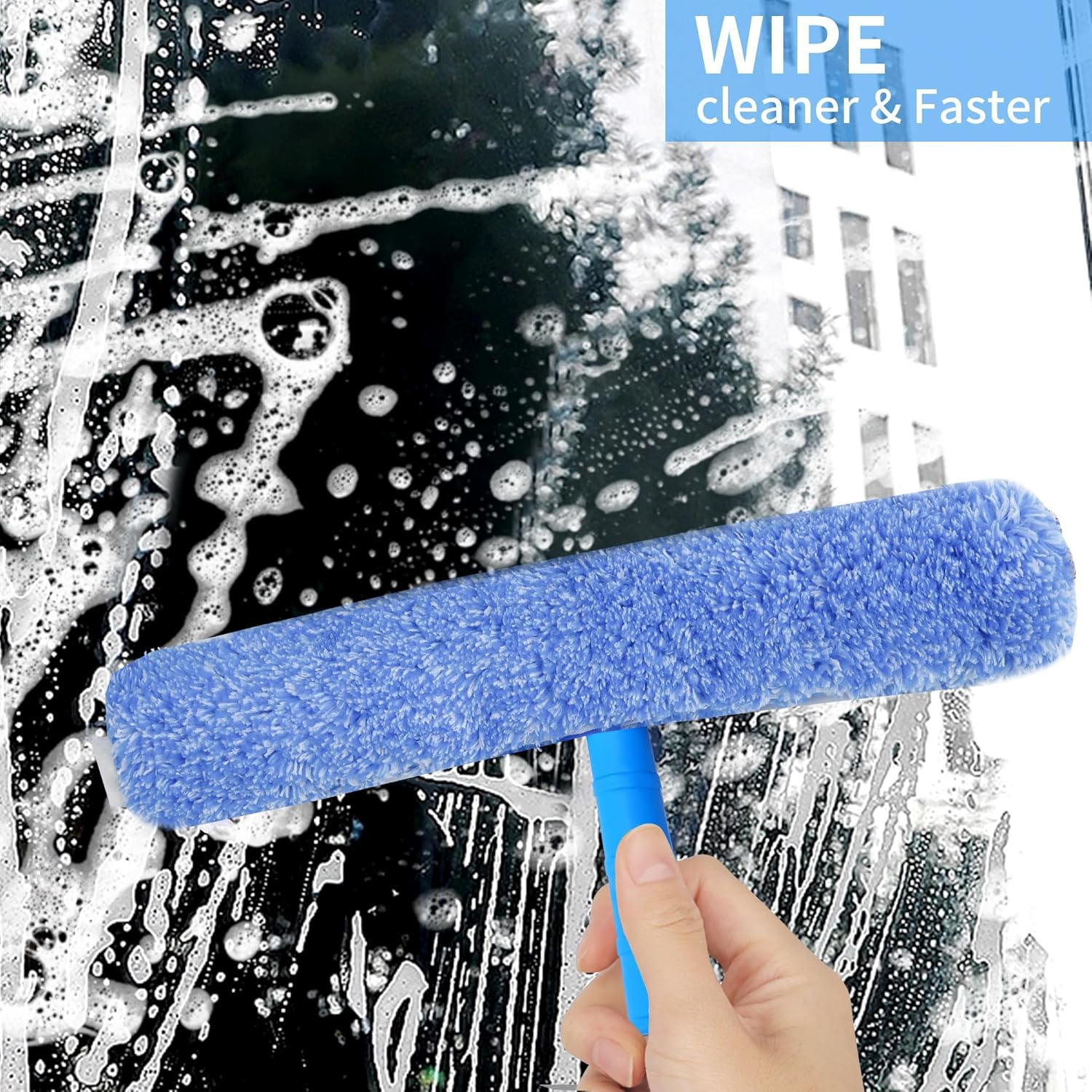 Squeegee for Window Cleaning,Window Cleaning Squeegee kit with Bucket&Microfiber Scrubber,Bathroom,Shower Doors,Mirrors,Tiles,and Car Windows Blue