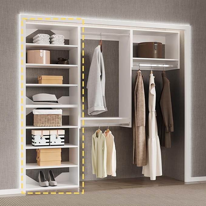 Short Tower Closet Unit, Modular Closet System, Wood Closet System Organizer with Storage for Walk In Closets, Clothing Rack Wardrobe Closet for Hanging Clothes, Bedroom, White, 19.5"W