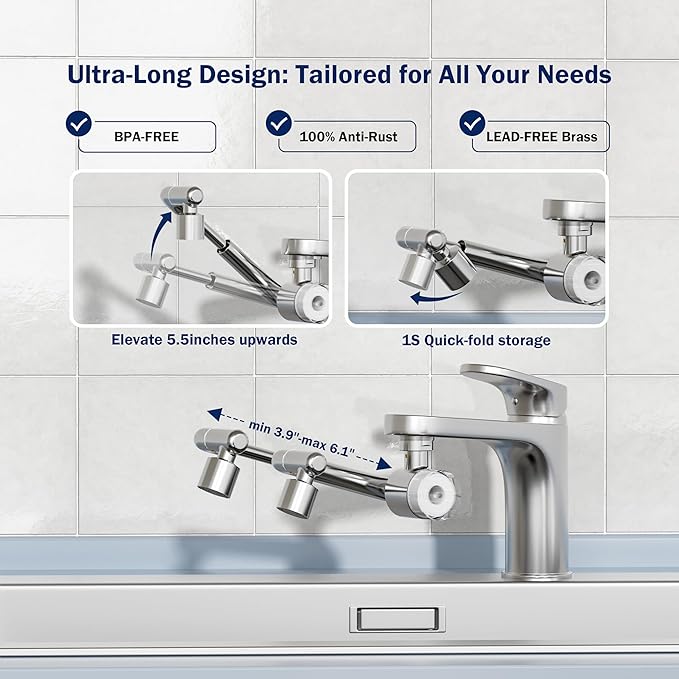 Frizzlife Splash-proof Sink Faucet Extender with Filter, Certified Reduce 99% Chlorine, 1080° Rotating Tap Aerator, 3 Modes Spray Attachment for kitchen/Bathroom/Toddlers, Extra Extension