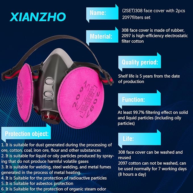 Reusable Half Face and Full Face Gas Mask with Activated Carbon Filter Against Organic Vapor/Dust/Chemical