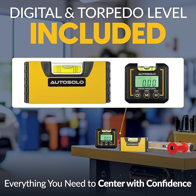 Steering Wheel Level Alignment Tool with Digital Angle Level & Magnetic Torpedo Vial - Adjustable Spring-Loaded Leveling Tool - Universal Steering Wheel Compatibility