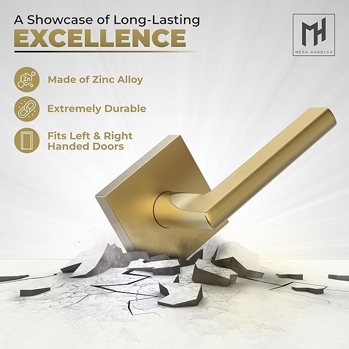 Mega Handles Prime Dummy Lever, Door Handle for Closet or French Doors, Single Side Door Levers, Non-Turning, Fits All Standard Door Sizes, Exposed Screws Included - Satin Brass (1 Pack) 4,29"