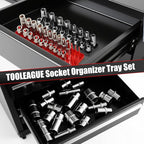 TOOLEAGUE 7Pcs Socket Organizer Tray and Magnetic Wrench Holder Set,Red SAE & Black Metric, 1/2", 1/4", 3/8" Socket Storage Trays for Tool Box Drawer