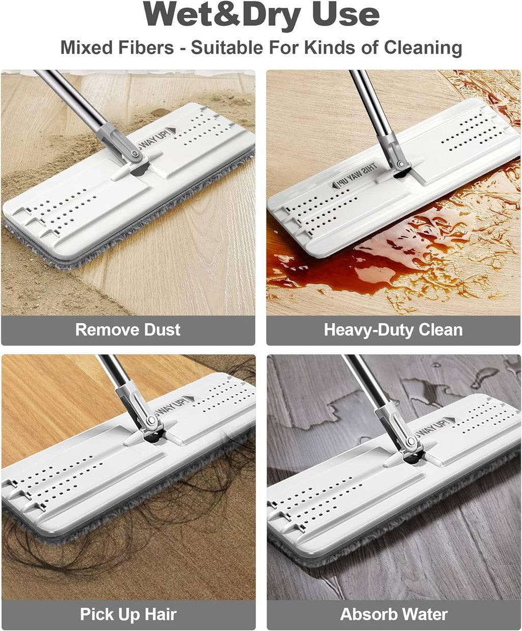 JOYMOOP Flat Mop Pads, Microfiber Mop Cleaning Pads, Washable Pads, Pads Replacement Flat Mop or Mop Bucket Set, Pack of 50 Refills 13inch - Grey and Stripe