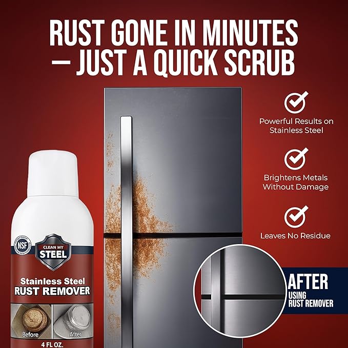 Stainless Steel Rust Remover and Stain Cleaner | NSF Approved | Non-Toxic & Food Safe | Quickly Cleans Commercial Equipment, Appliances, Grills, Sinks, and Tools – 4 oz