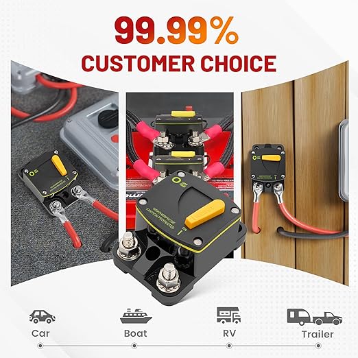 RED WOLF 250A Circuit Breaker Switch Manual Reset DC 12-24V, 5/16"-M8 Stud for Car Audio RV Marine Boat Truck Trolling Motors Stereo Audio Electronic Battery Solar System