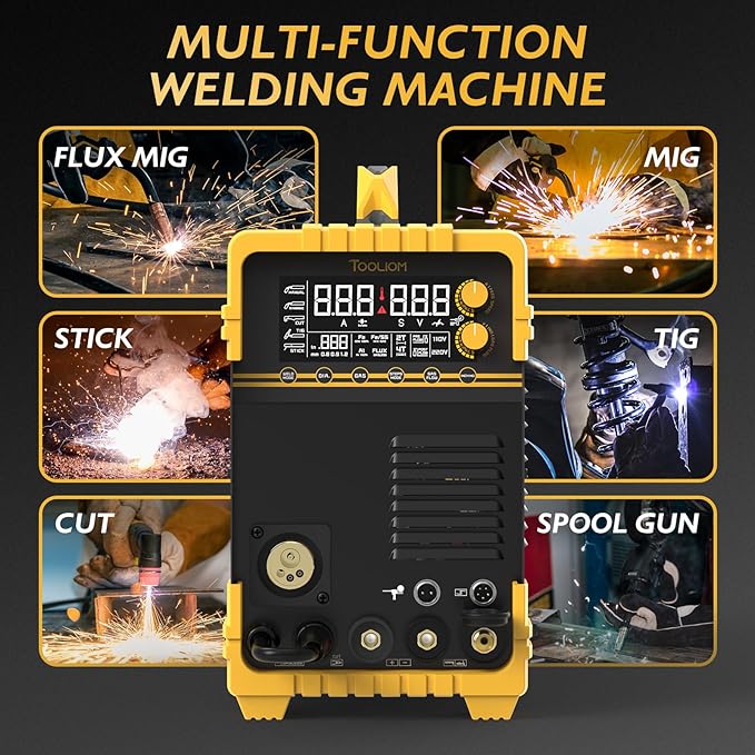 TOOLIOM MIG/TIG/CUT/Stick Welder 5 in 1 Multiprocess Welding Machine 110/220V Dual Voltage Aluminum Welding Machine Spool Gun Compatible