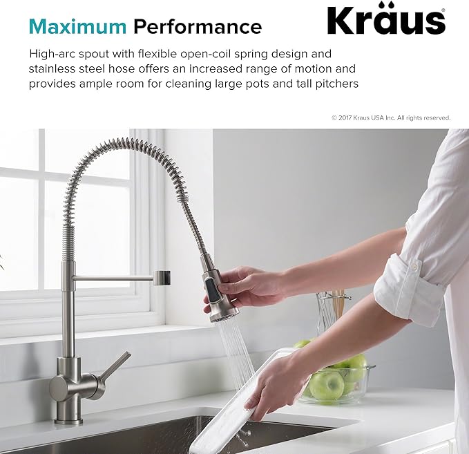 KRAUS Britt Commercial Style Spot Free Stainless Steel Pre-Rinse Kitchen Faucet with Deck Plate, KPF-1690SFS
