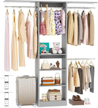 48" Small Closet Organizer, 4FT Closet System for Small Closets with 4 Hanging Rods & 3 Shelves, 80"H Small Closet Organizers and Storage for Bedrooms, Cloakrooms, Gray