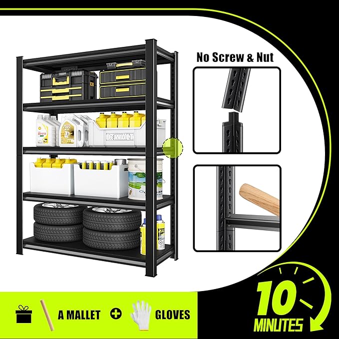 48" W Garage Shelving Heavy Duty, 2800 Lbs Loads Garage Storage Shelves Heavy Duty, Metal Shelving Units and Storage Racks, Industrial Utility Shelf,48" Wx18 Dx78 H, Black