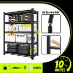 48" W Garage Shelving Heavy Duty, 2800 Lbs Loads Garage Storage Shelves Heavy Duty, Metal Shelving Units and Storage Racks, Industrial Utility Shelf,48" Wx18 Dx78 H, Black